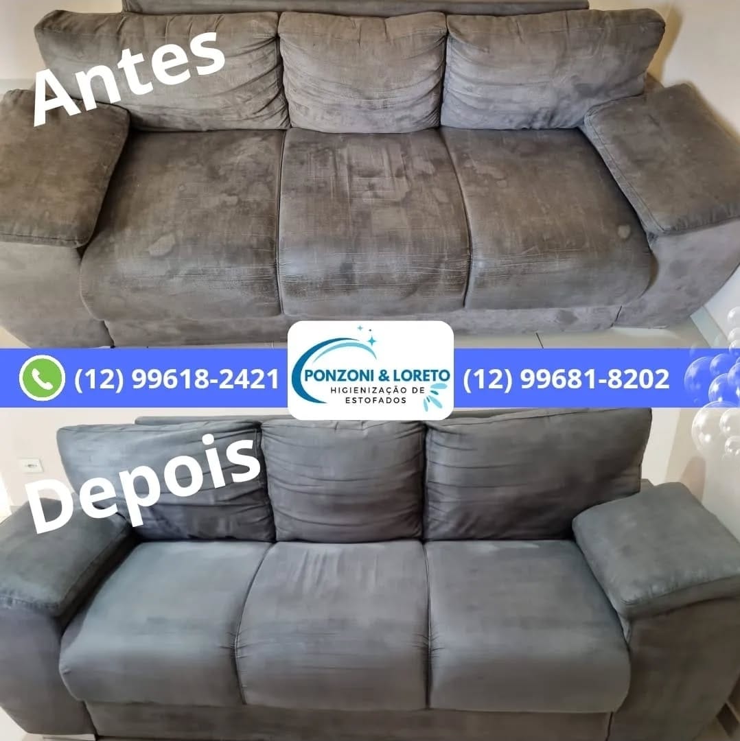 Antes e Depois de limpeza de sofá em Caçapava